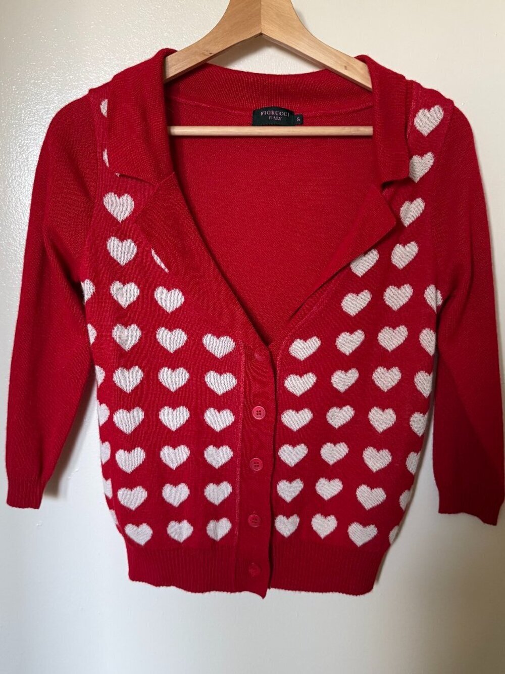 Fiorucci Italy Red Heart Wool Blend Knit Cropped Cardigan S​​
